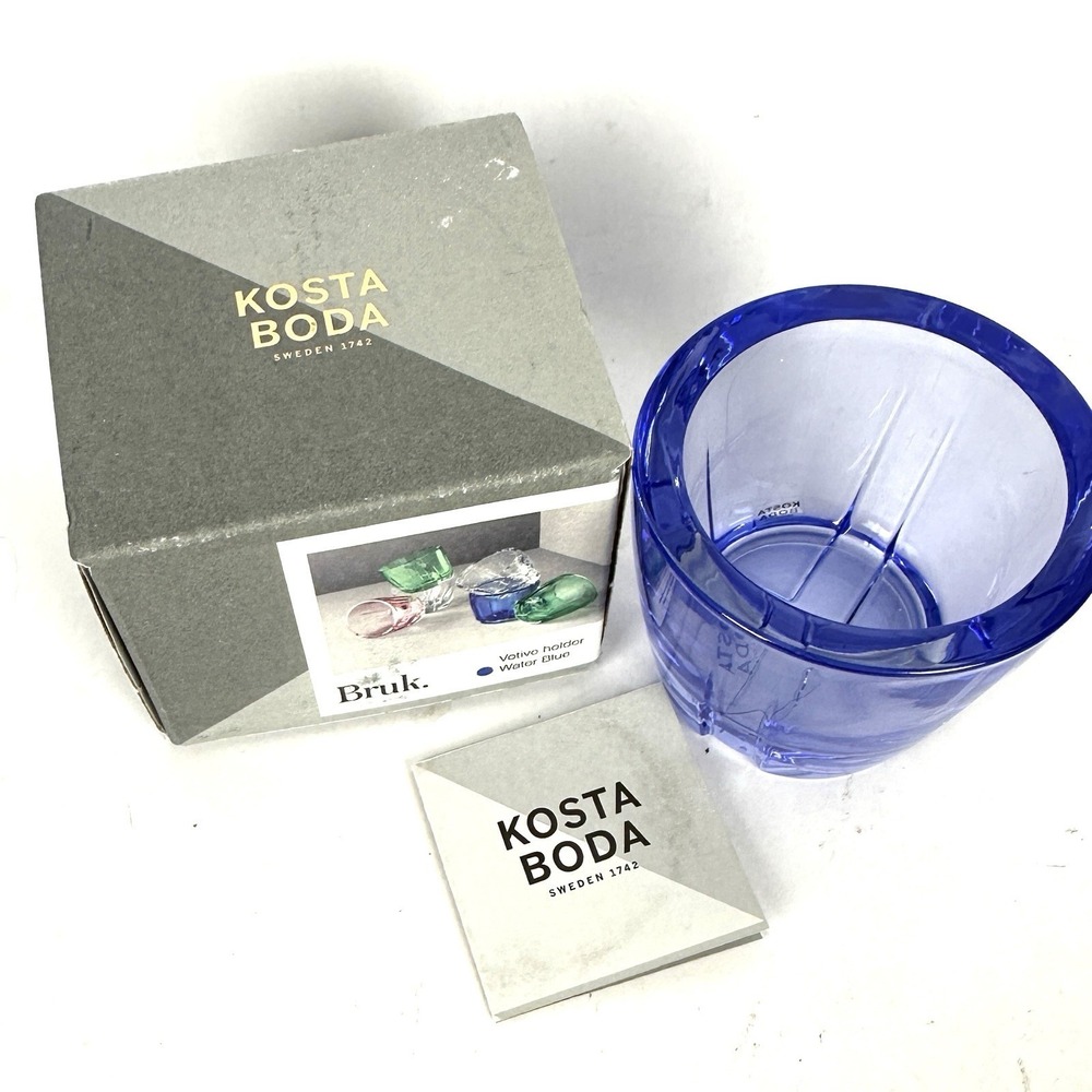 KOSTA BODA BRUK Votive Candle Holders Blue In Box 2.5"  Sweden 3 Available